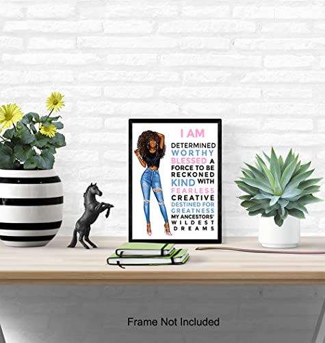 Motivational Black Wall Art for Latino Hispanic Ethnic African American Women - Inspirational Positive Quotes Home Decor Poster for Girls Room, Teens Bedroom, Bathroom - Encouragement Gifts for Women